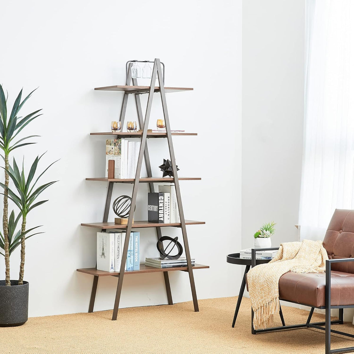 3 Tier Rustic Wood Bookcase with Metal Frame U7260