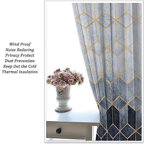 Navy Blue Gold Geometric Marble Curtains 2 Panel Sets, 42x45 Inch E741340