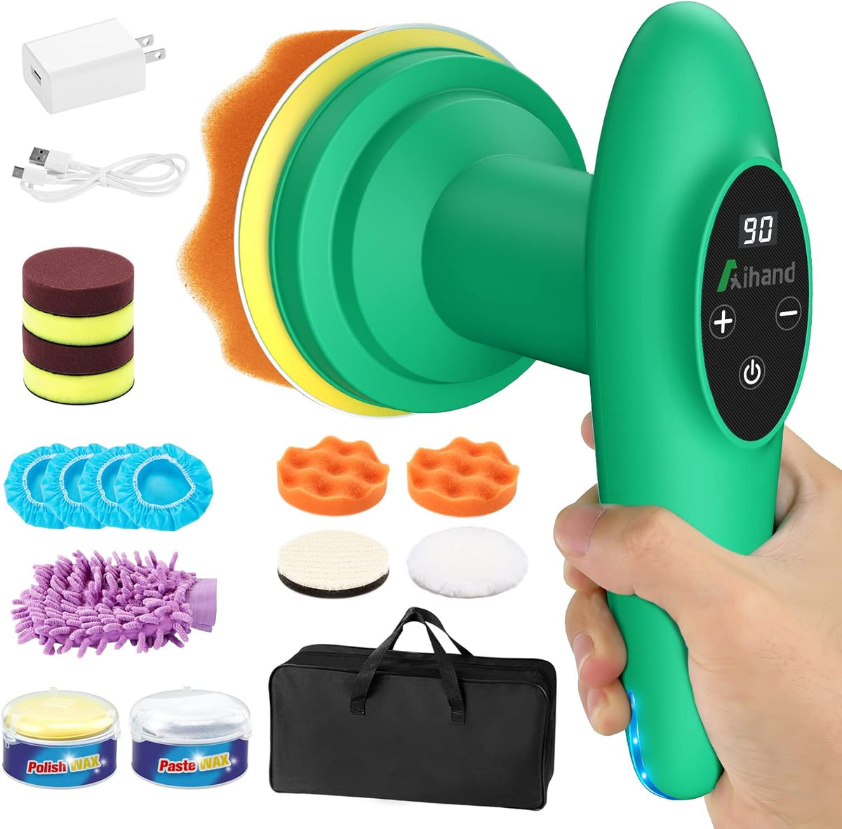Cordless Car Polisher, 4inch 2500-6000 RPM Orbital Polisher with 8 Pads W52986