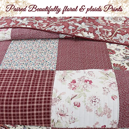King 3 Piece 100% Cotton Reversible Patchwork Coverlet Bedding Set V836931