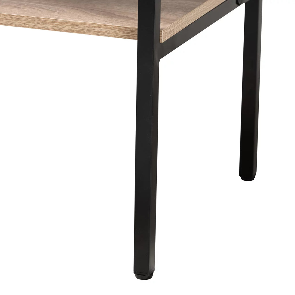 Natural Brown Wood and Black Metal 2-Door Sideboard E4192