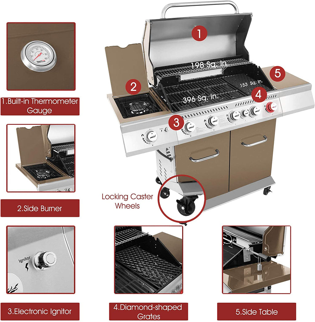 5-Burner Propane Gas Grill with Rotisserie Kit X727054