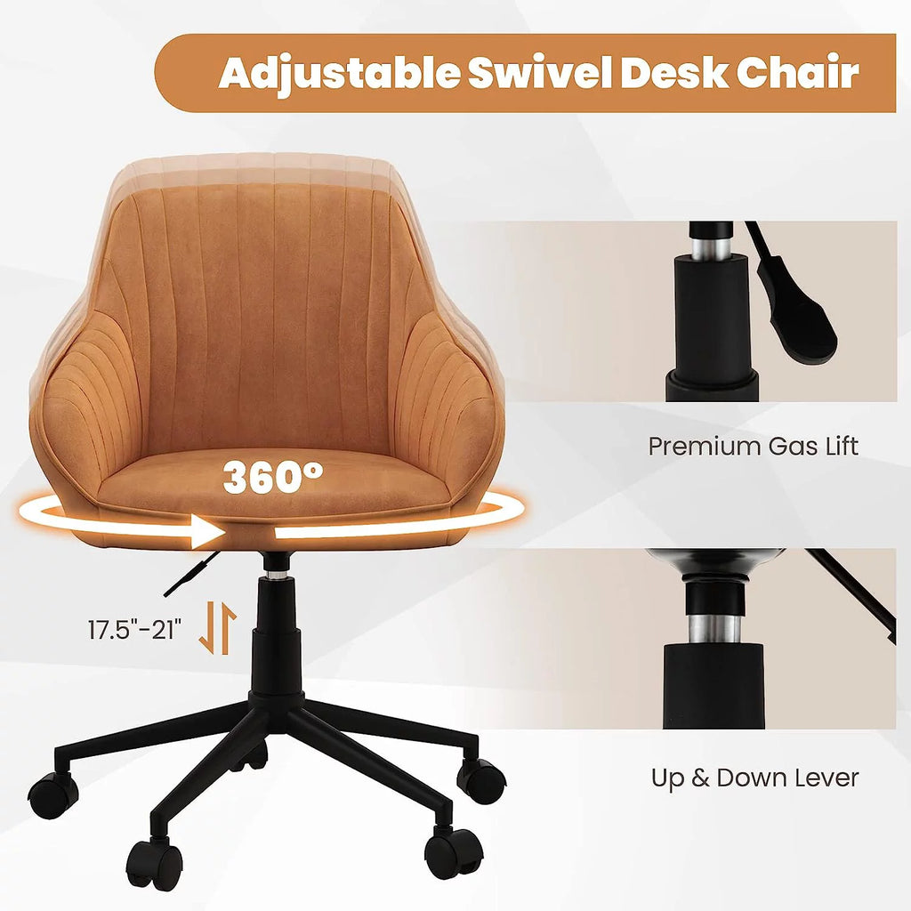 Brown Leather Office Chair with Wheels and Armrests T605