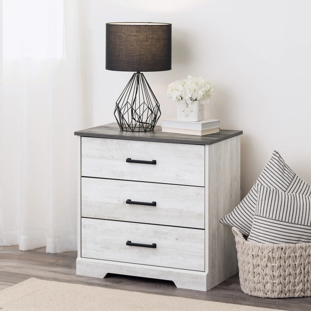 3 Drawer Washed White Wood Nightstand J6401
