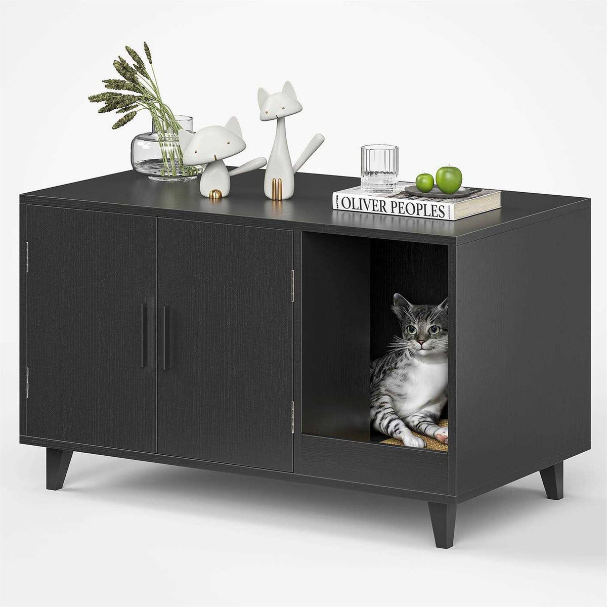 Hidden Cat Litter Box Enclosure with Scratching Mat V372043