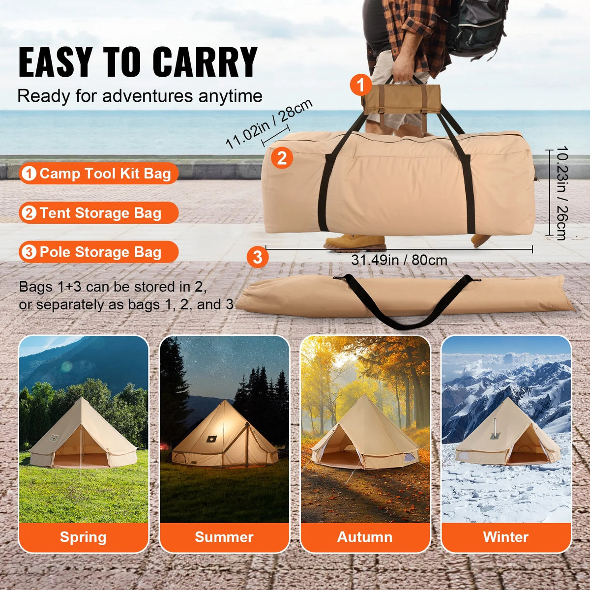Canvas Bell Tent 4-Season with Stove Jack H179