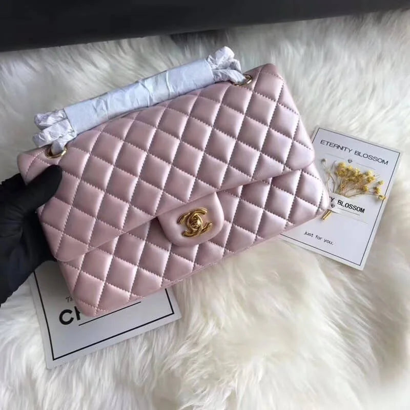 Pink Gold Medium Lambskin Leather Flap Bag L535