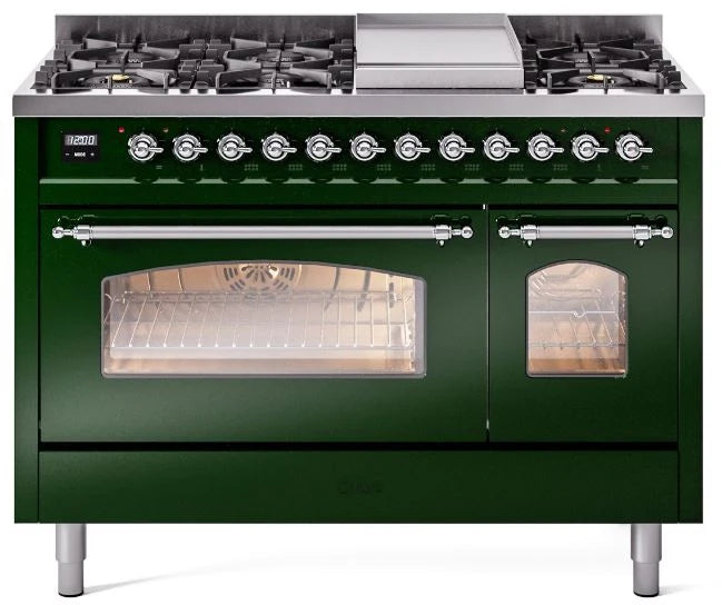 48 Dual Fuel Natural Gas Range Emerald Green Chrome Trim C854