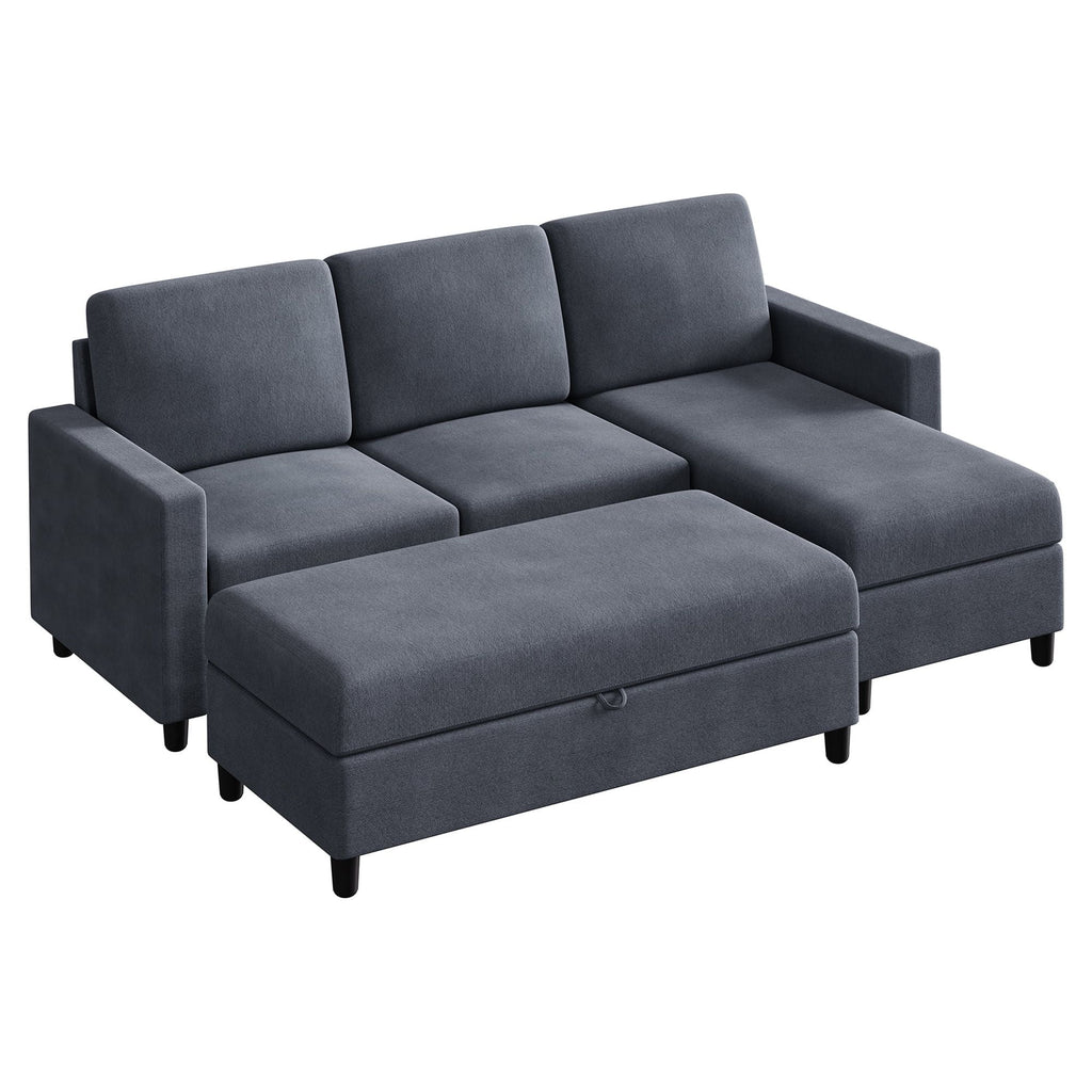 Dark Grey Convertible Sectional Sofa with Storage Ottoman V184