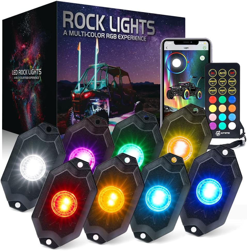 Multicolor LED Rock Lights Kit with Bluetooth Remote, 8 Pods G603