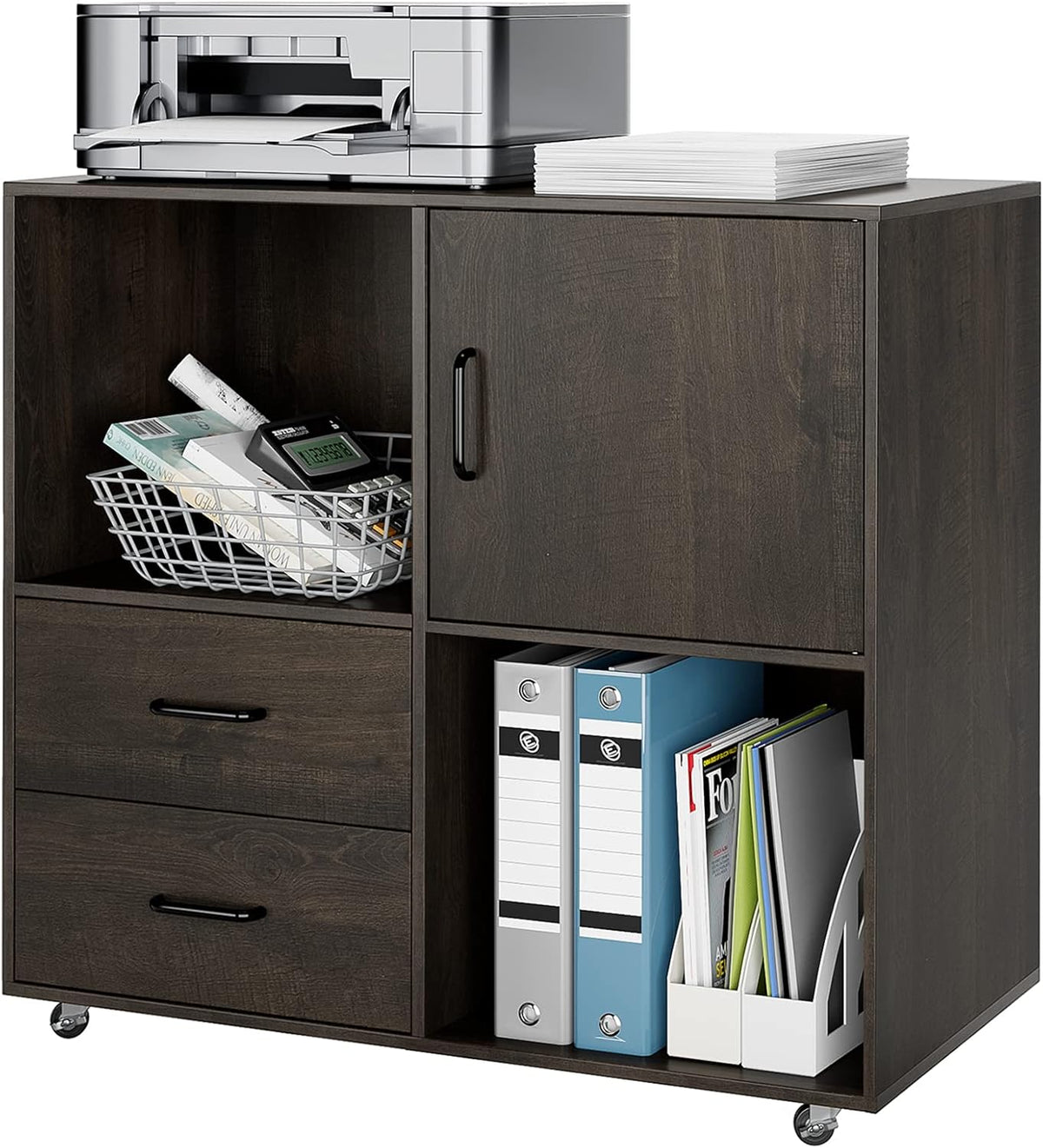Dark Brown 2 Drawer Mobile Wood File Cabinet W62966