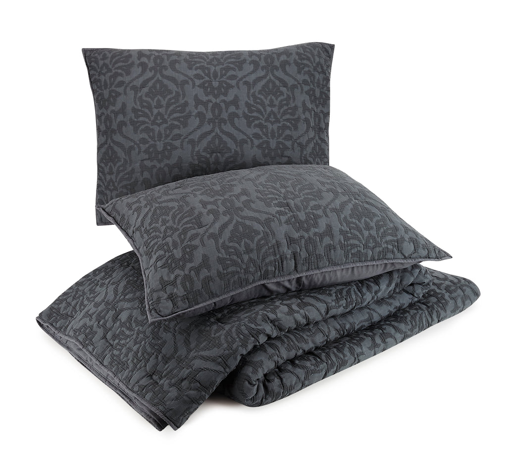 Gray Damask Cotton Quilt King J953