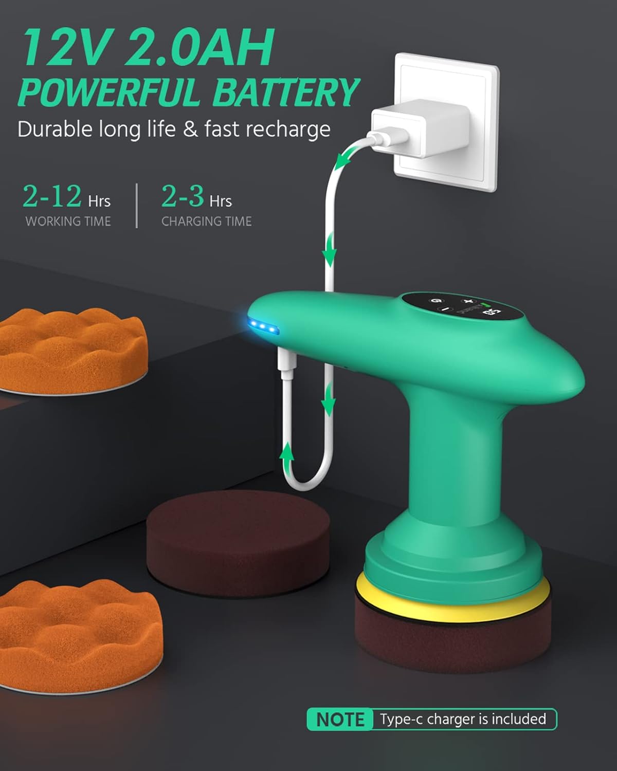 Cordless Car Polisher, 4inch 2500-6000 RPM Orbital Polisher with 8 Pads W52986