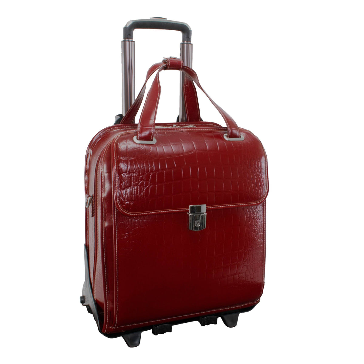Red Leather Detachable-Wheeled Laptop Case U3164