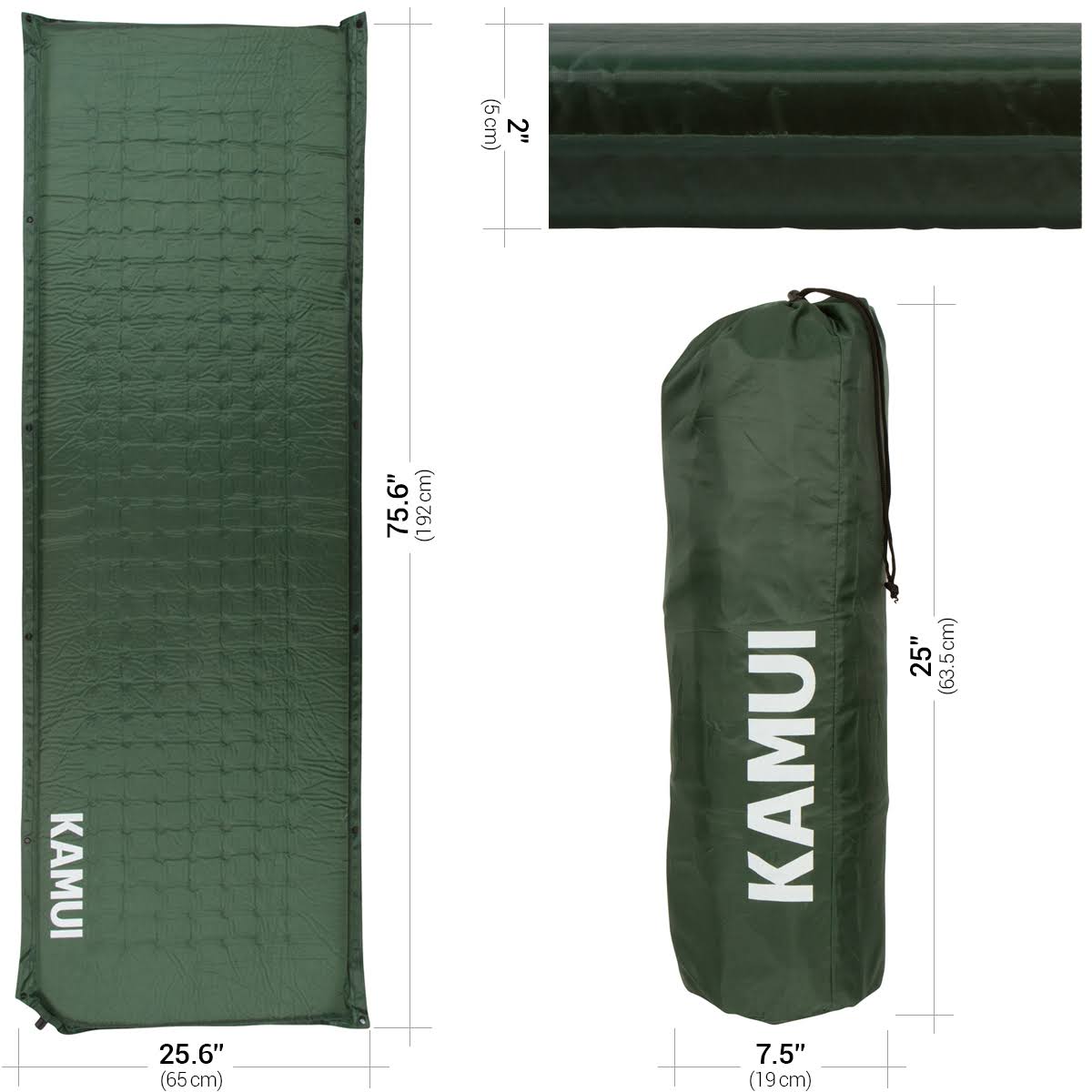 Green Self Inflating Sleeping Pad 2 inch Thick Foam Connectable J827