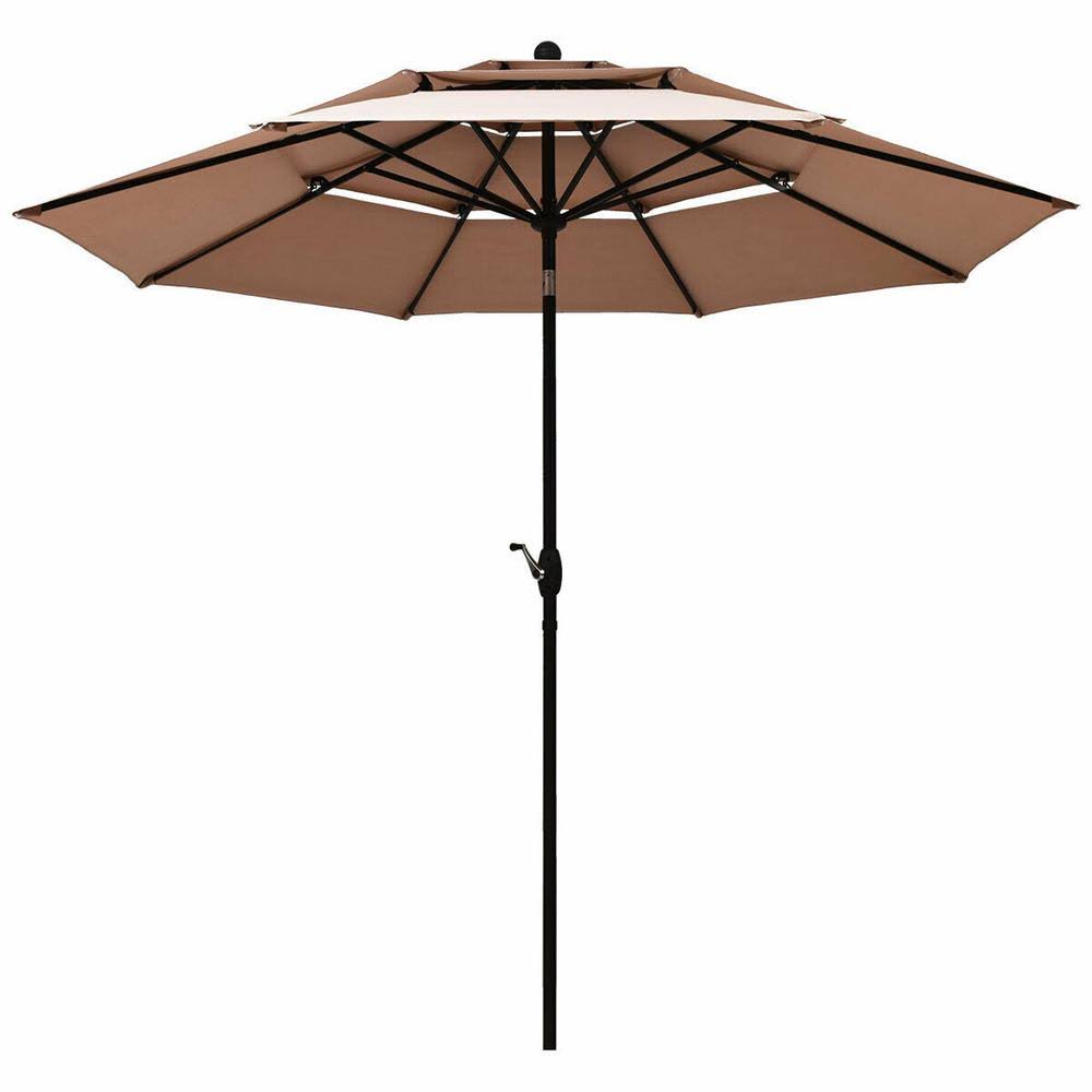 Beige 10 ft. 3-Tier Aluminum Patio Umbrella L61169