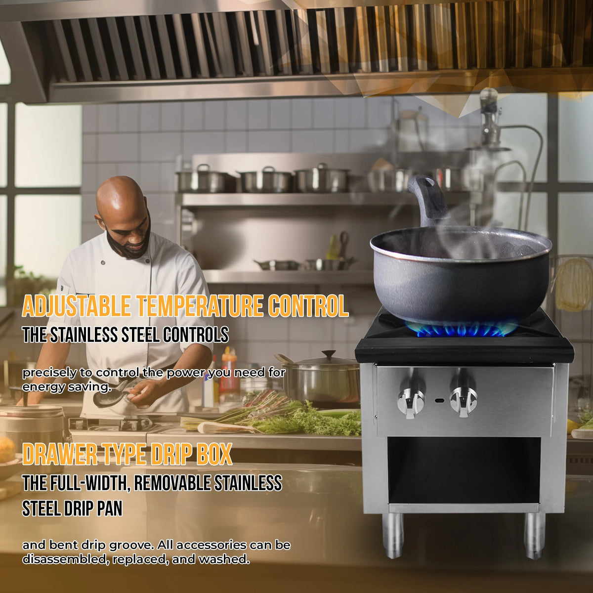 18" Heavy Duty Stainless Steel Gas Stock Pot Stove 90000 BTU O4406