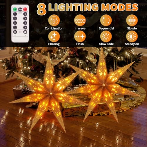 2 Pack 26.8 Inch Paper Star Lantern with Timer V511119