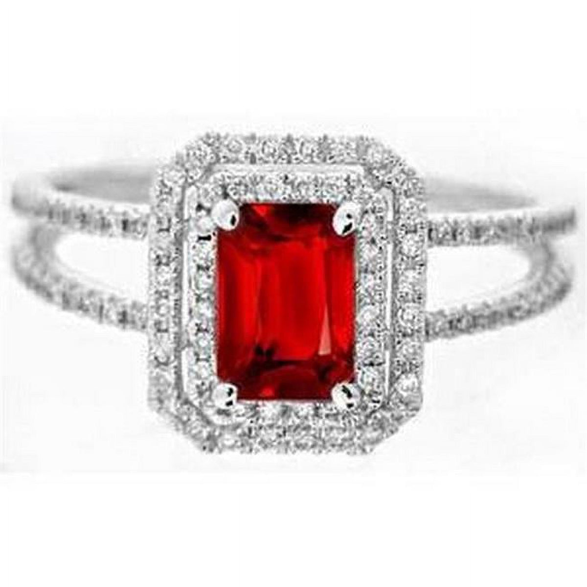 5 CT Emerald Cut Ruby & 14K White Gold Diamond Ring N970638