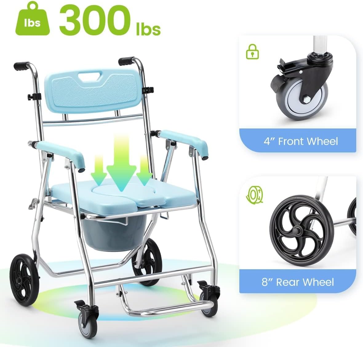 Stand Alone Toilet Safety Rail and Folding Shower Commode Wheelchair Heavy Duty Medical Toilet Safety Frame Adjustable Bathroom Toilet Handrails K92434