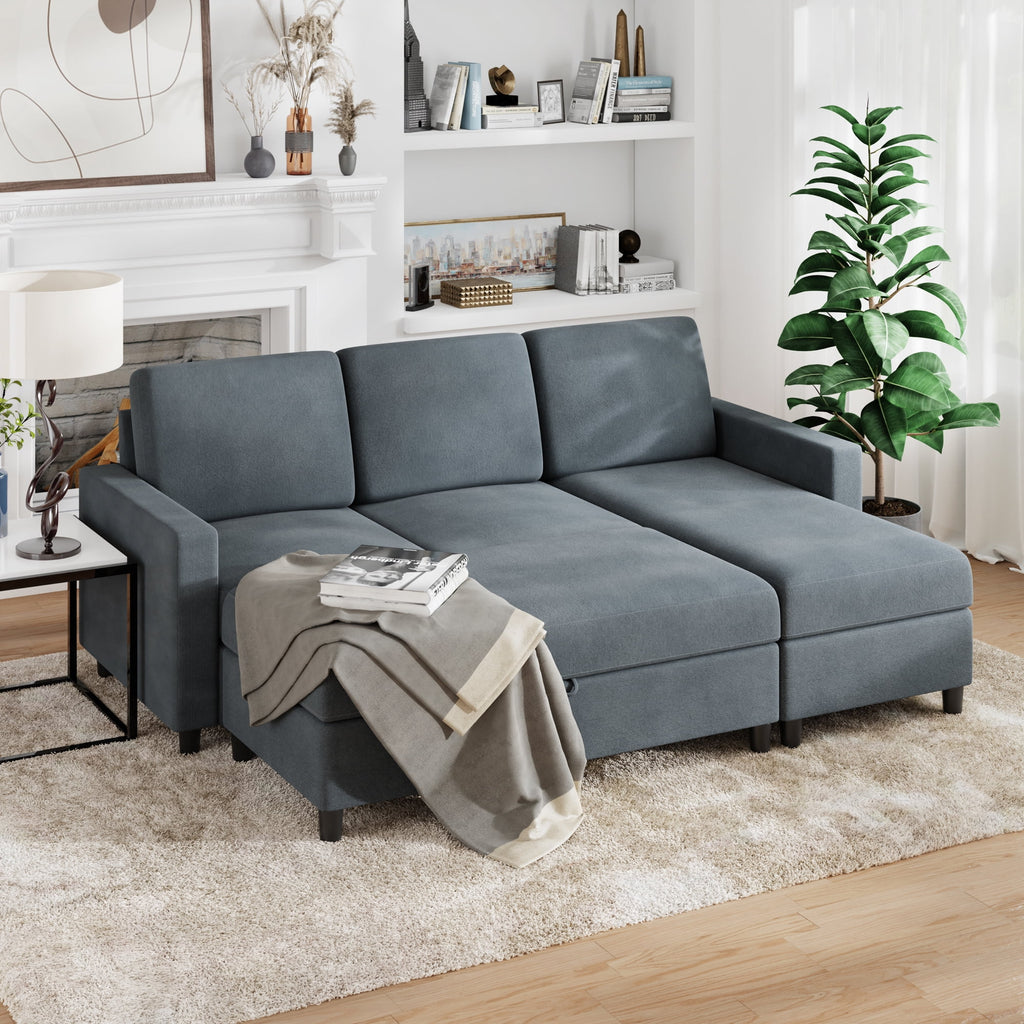 Dark Grey Convertible Sectional Sofa with Storage Ottoman V184