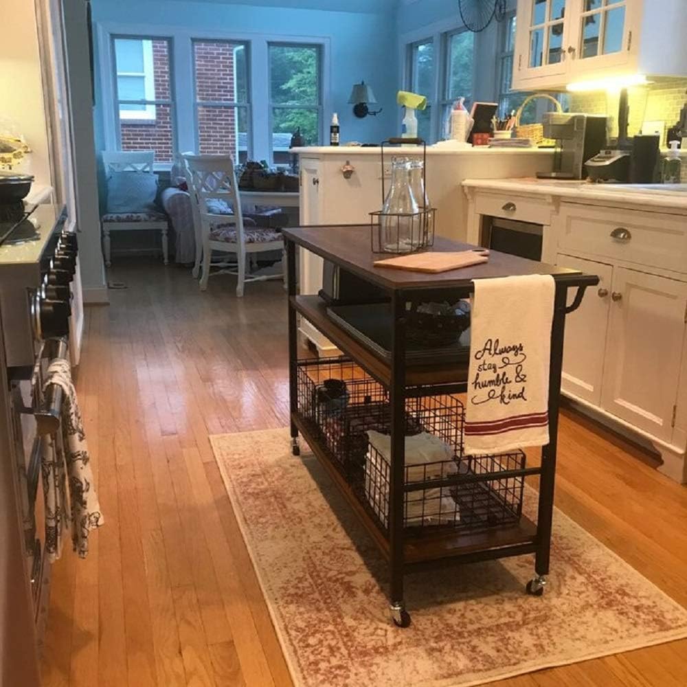 Industrial Kitchen Cart with Wheels and 3 Metal Storage Baskets G844