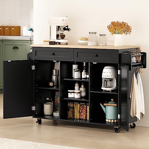 Blue Rolling Kitchen Island Cart with Drop Leaf Countertop and Storage Cabinet D433