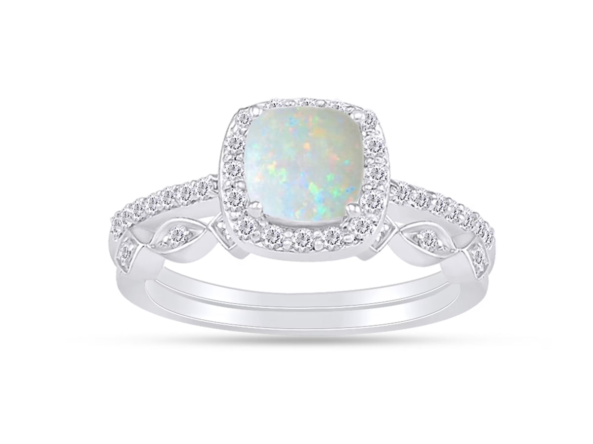Art Deco Bridal Set Engagement Ring In 10k Solid White Gold A77821