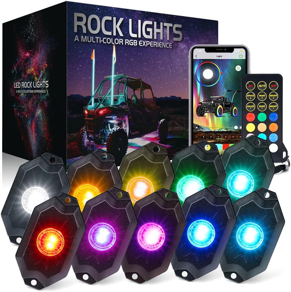 Multicolor LED Rock Lights Kit with Bluetooth Remote, 8 Pods G603