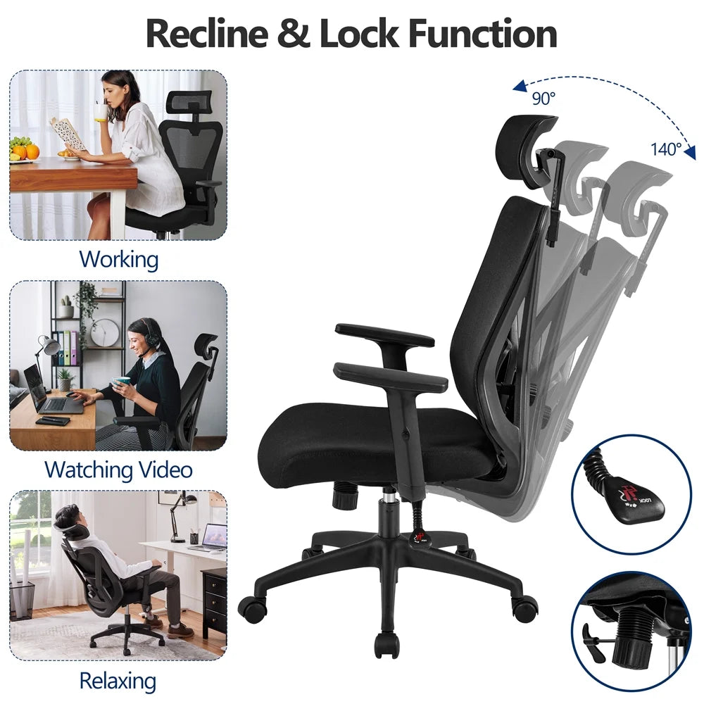 Black Ergonomic Mesh Office Chair with Headrest J80738