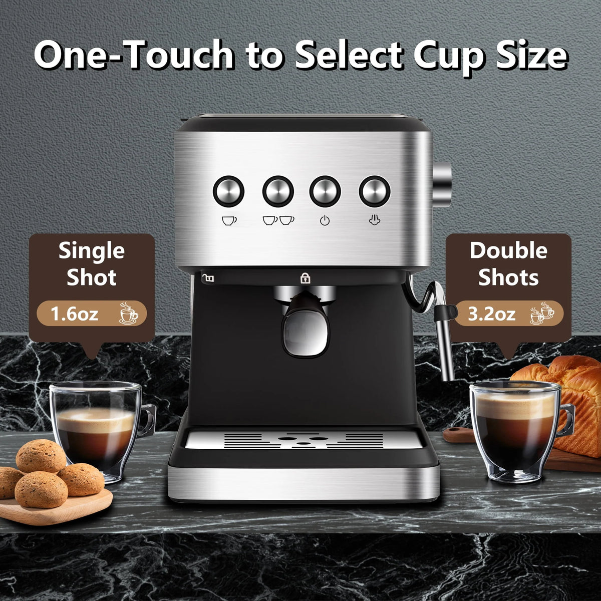20 Bar Stainless Steel Espresso Machine with Milk Frother E68799