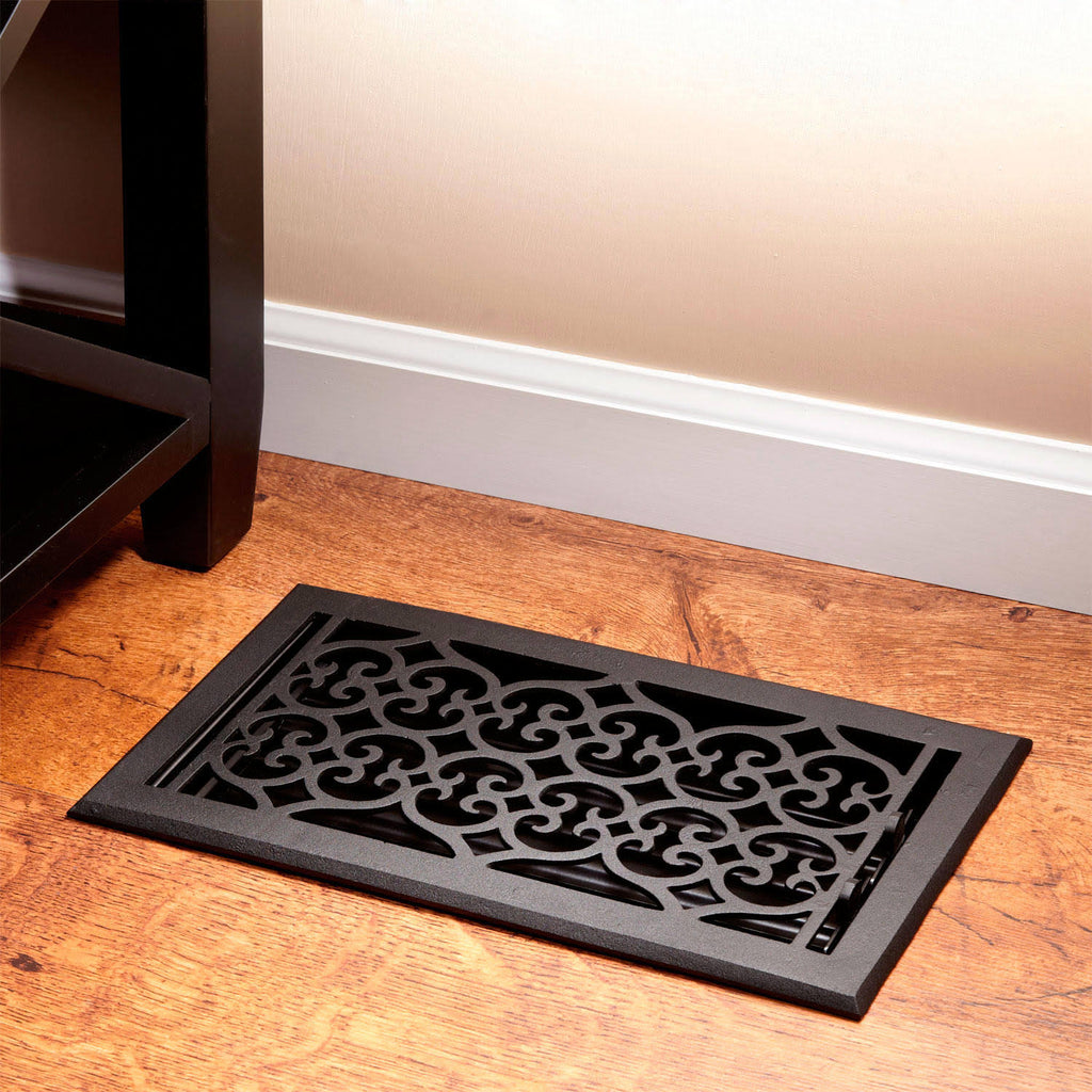 Cast Iron Floor Register in Black Powder Coat N7030