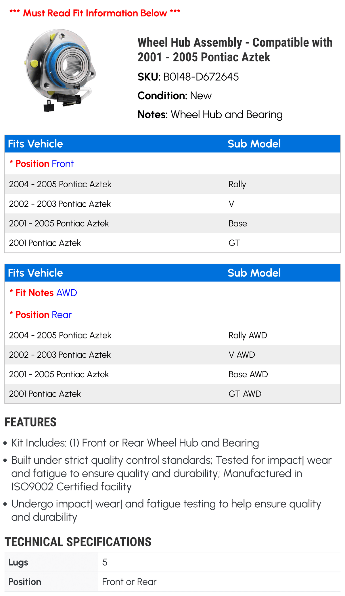 Wheel Hub Assembly T9870