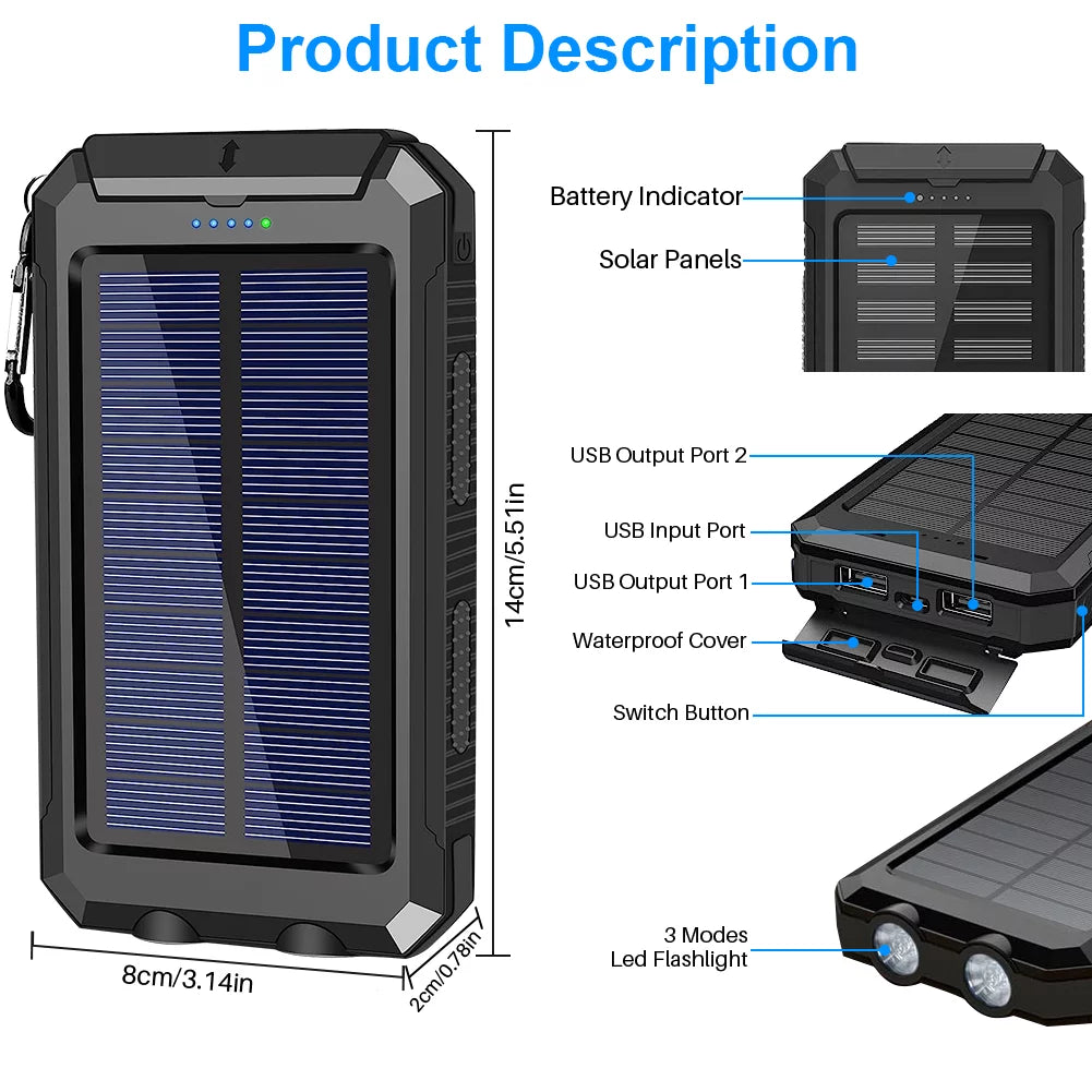 20000mAh Solar Power Bank with Dual USB Ports F980