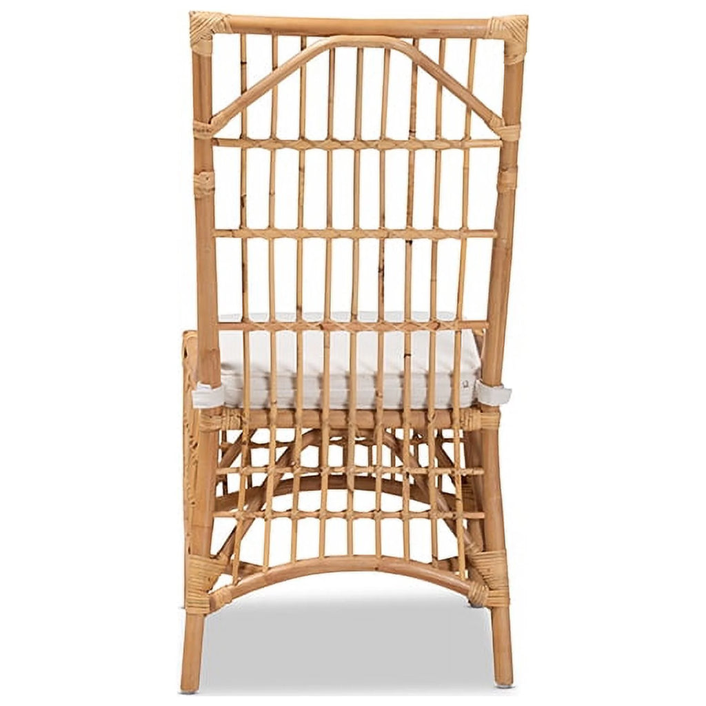 White Fabric Upholstered Natural Brown Rattan Dining Chair X933738