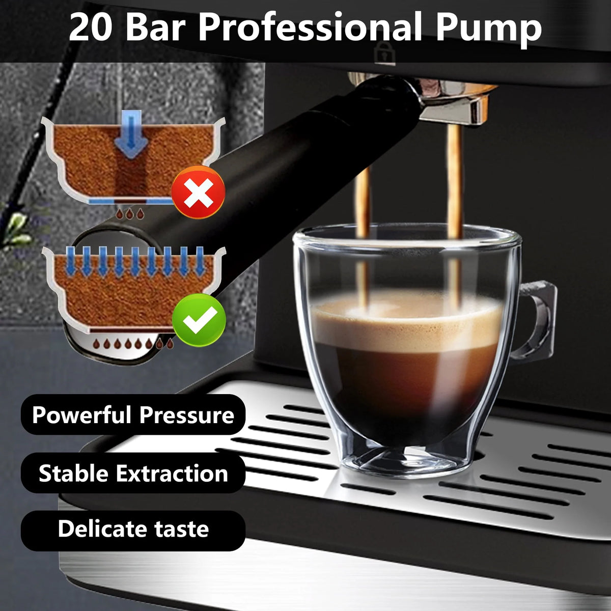 20 Bar Stainless Steel Espresso Machine with Milk Frother E68799