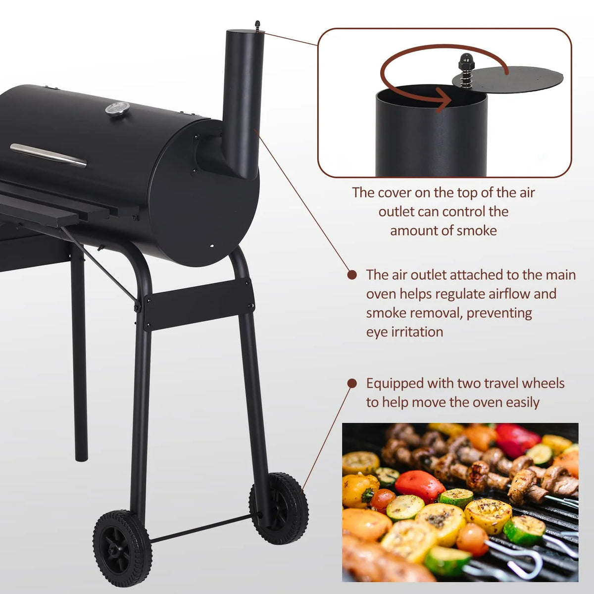 43'' Charcoal Grill with Wheels and Side Fire Box V62399