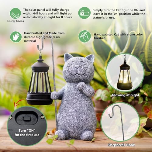 Solar Garden Statue Cat Figurine with Solar Lantern U2974