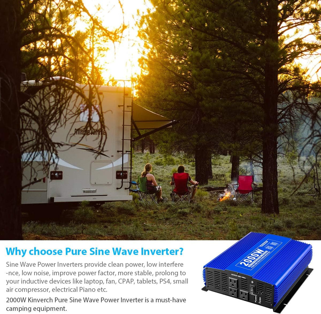 2000W Pure Sine Wave Power Inverter 12V DC to 110V AC with 3 AC Outlets & 1 USB Port X3283