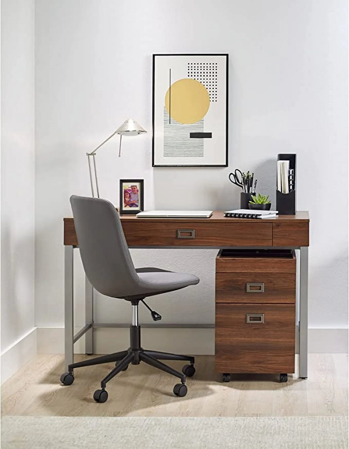 Brown Computer Desk with Mobile File Cabinet X5686
