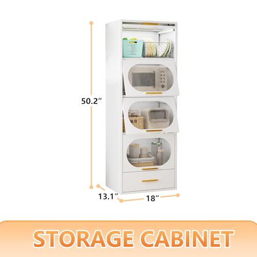 White Metal Kitchen Storage Cabinet with Clear Doors U452583