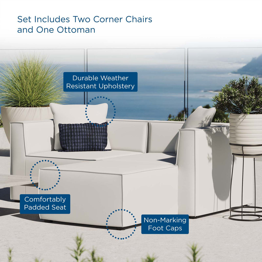 White Fabric Outdoor Loveseat Chaise Sofa I5592