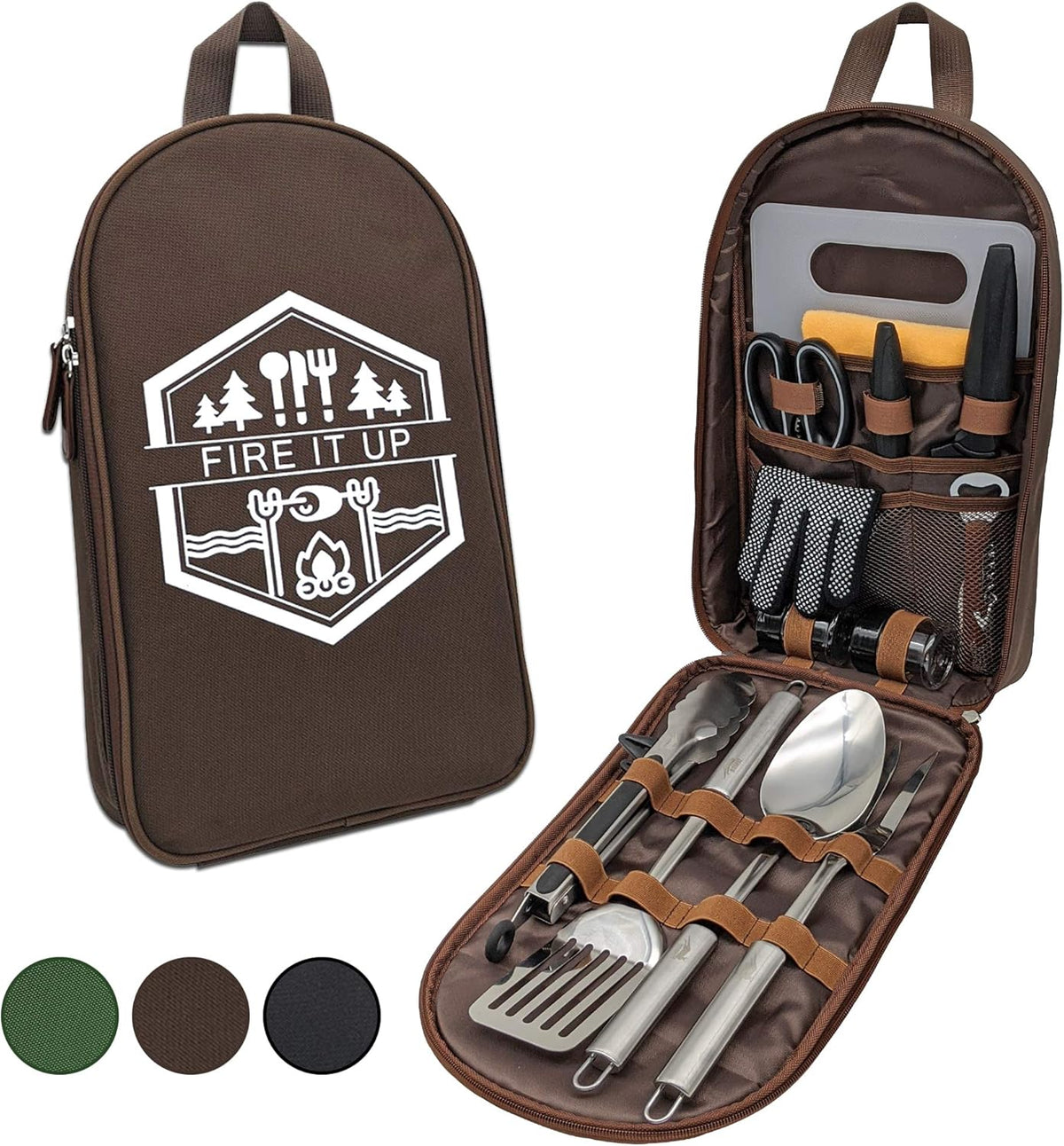 13 PC Stainless Steel Grilling Camping Cooking Utensils Set with Carrying Bag T5688