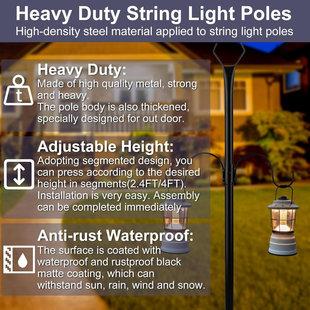 2 Pack Adjustable Metal String Light Poles T89312