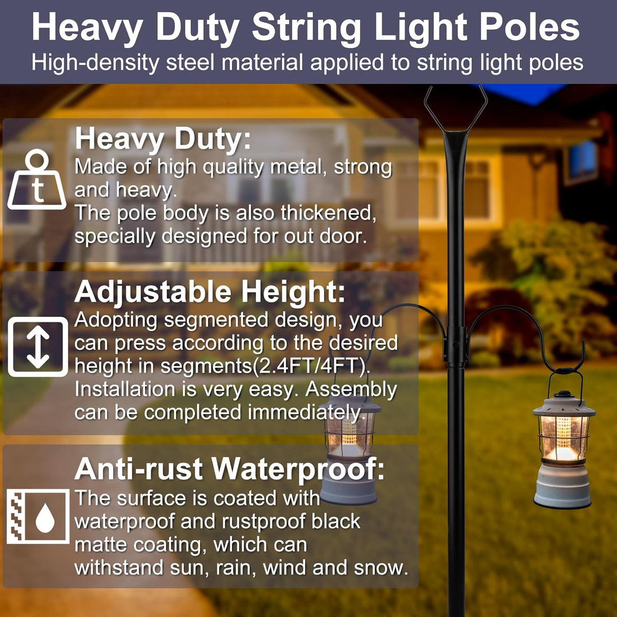 2 Pack Adjustable Metal String Light Poles T89312