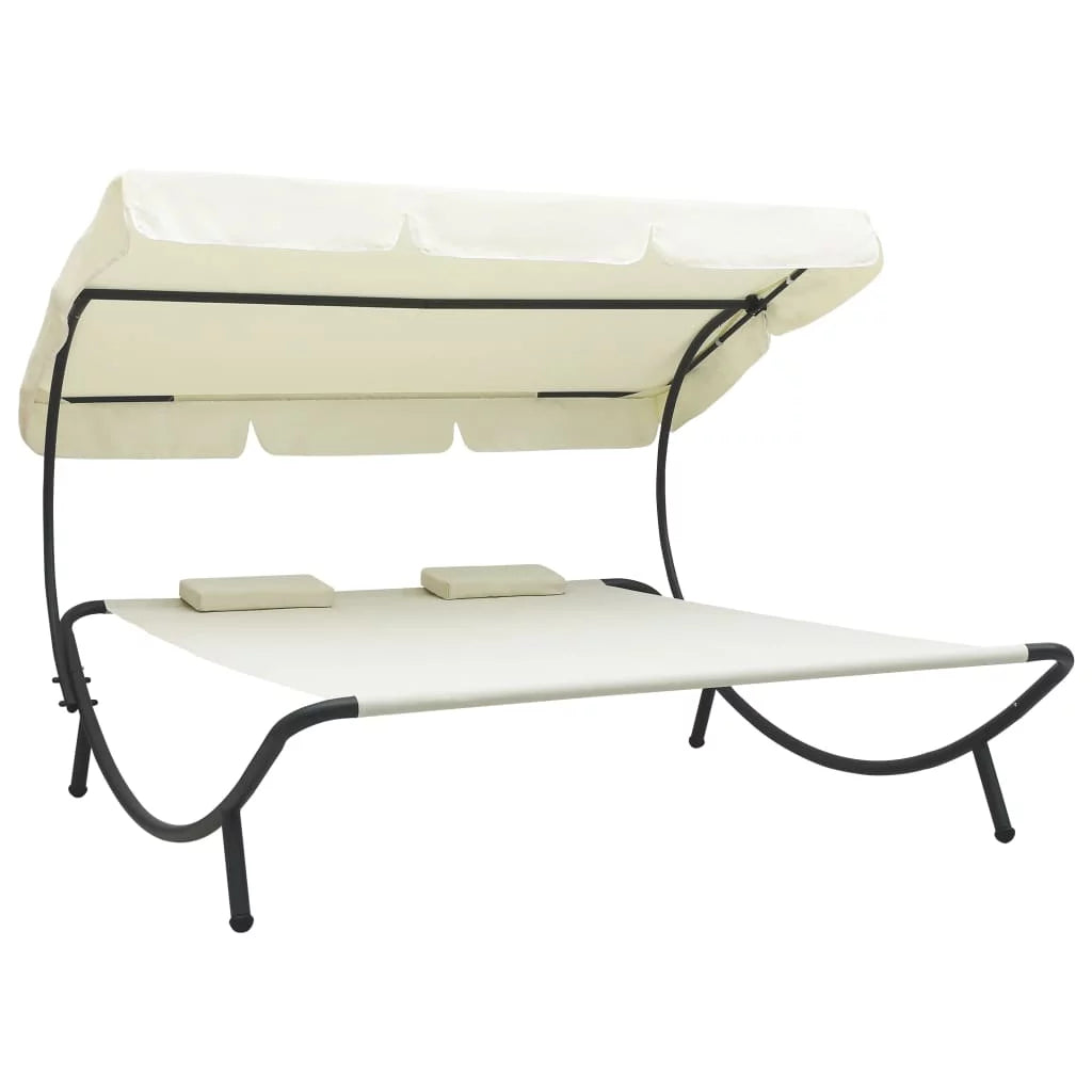 Outdoor Bed with Canopy and Pillows Cream White T983