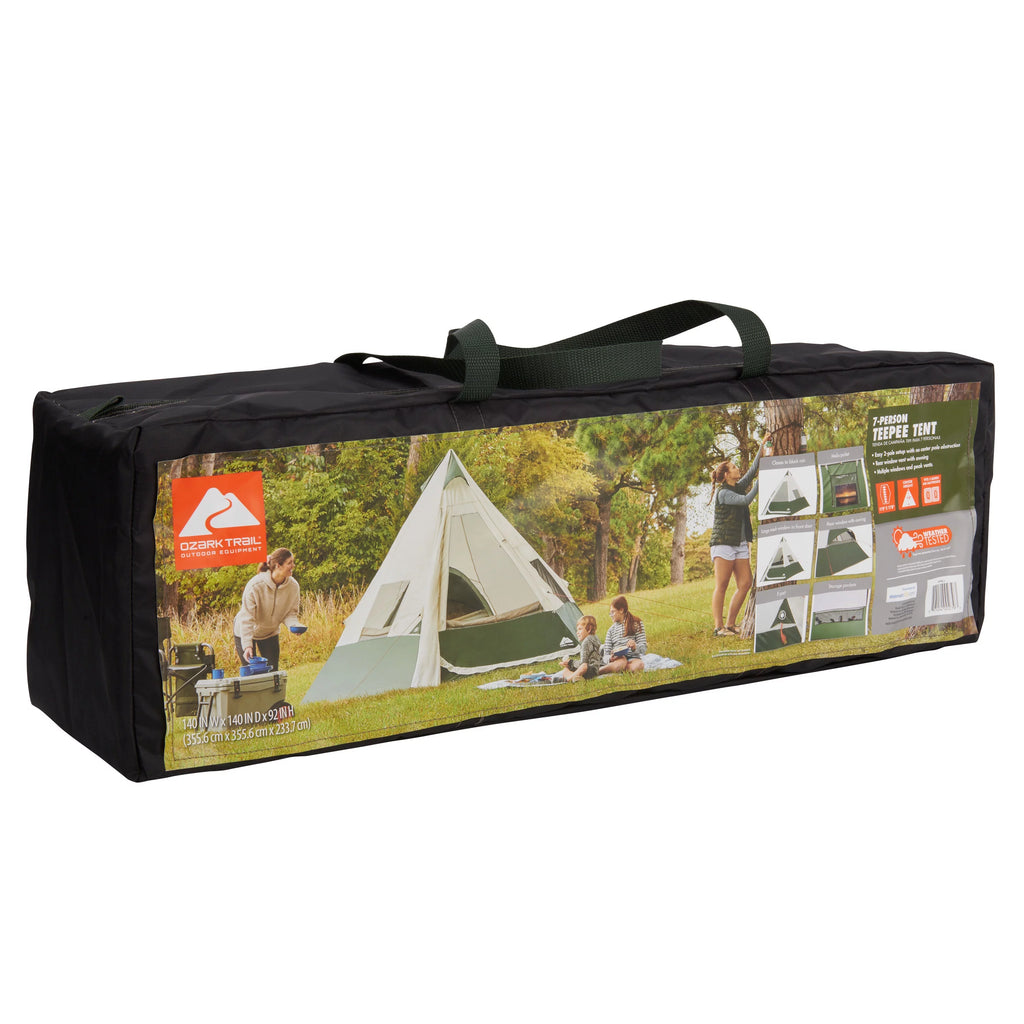 7-Person 1-Room Teepee Tent with Vented Rear Window, Green E7979