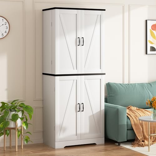 White Freestanding Kitchen Pantry Cabinet with 8 Door Shelves, 2 Cabinets and 1 Drawer Q5154
