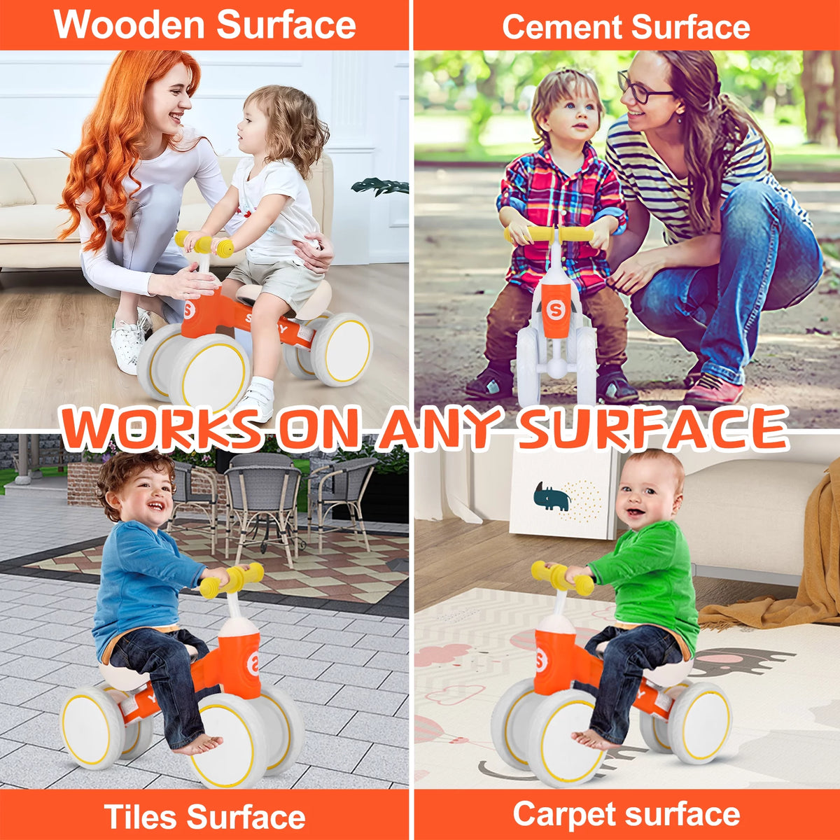 Baby Balance Bike 4 Wheels Toddler Walker O3208