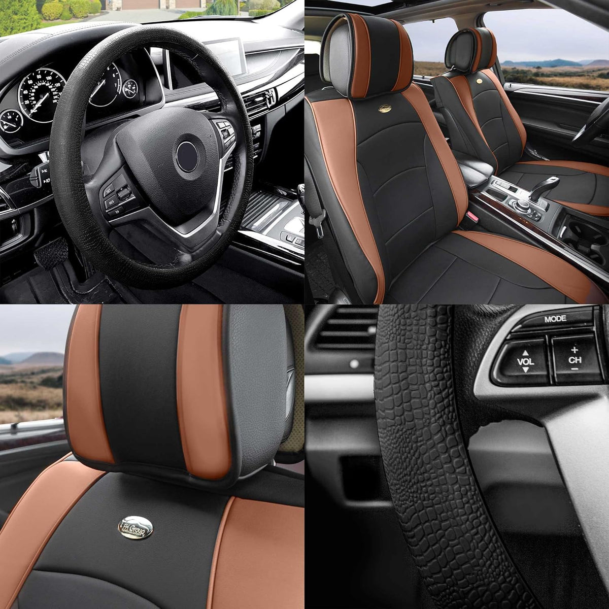 Faux Leather Seat Cushions Front Set Brown Black F9952
